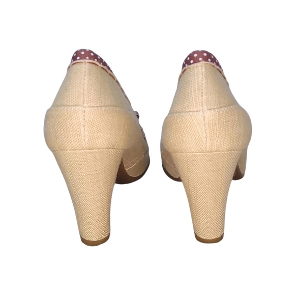 AEROSOLES Benefit RattanWoven Peeptoe Tan Brown Polka Dot Bow Size 10 Medium - Picture 7 of 12